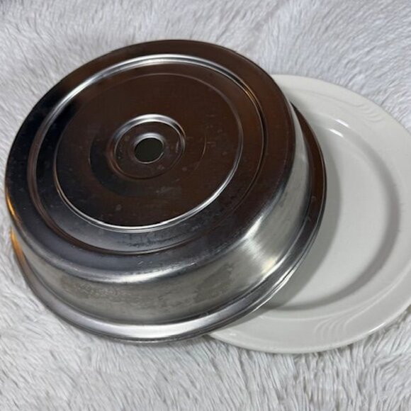 Vintage Vollrath 10.5" Stainless Steel Satin Finish Finger Hole Dome Plate Cover - Picture 1 of 8
